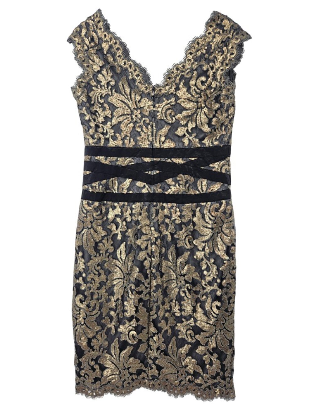 Tadashi Shoji Paillette Embroidered Lace Banded Dress Women's 12 Party Cocktail - Picture 3 of 11